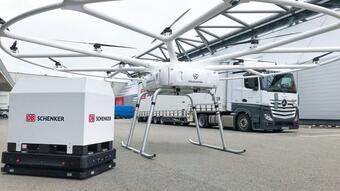 The VoloDrone drione carries up to 200 kilograms of cargo. DB Schenker, Volocopter and the Fraunhofer Institute already have an operational plan for it
